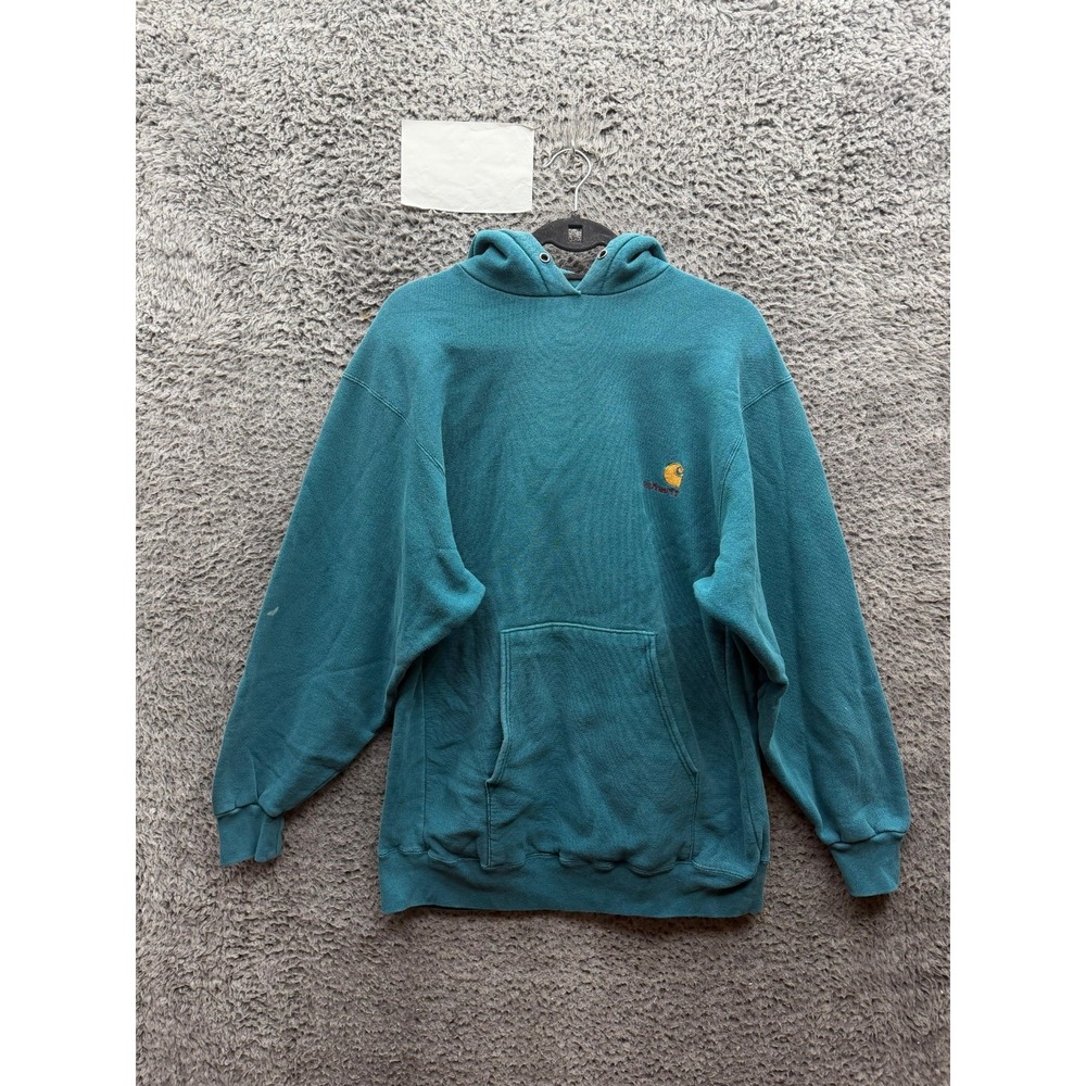 Vintage 1990s Carhartt Rugged Outdoor Embroidered Pullover Hoodie Teal Size S/M
